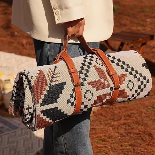 PU Leather Handle Picnic Blanket Carry Strap Adjustable Blanket Strap Motorcycle Tour Yoga Mat Luggage Belt (51CM)