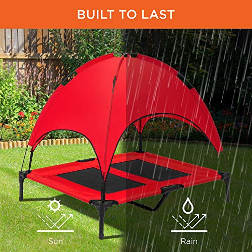 Best Choice Products 36in Elevated Cooling Dog Bed, Outdoor Raised Mesh Pet Cot w/Removable Canopy Shade Tent, Carrying Bag, Breathable Fabric - Red - color: Red, size: 36in