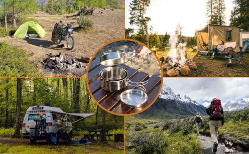BeGrit Backpacking Camping Cookware Mini Picnic Camping Cooking Mess Kit with Pot and Pan Set for Hiking - color: Silver 4pcs