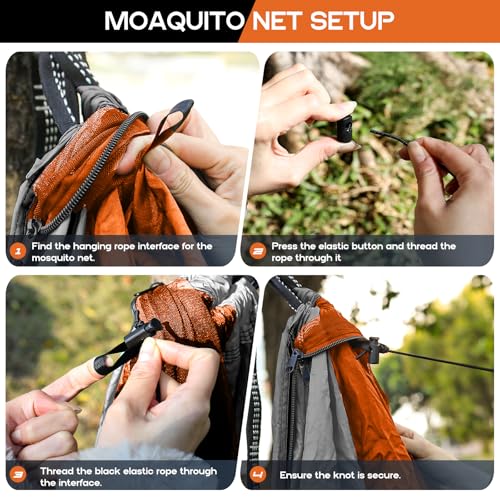 Camping Hammock Mosquito Net,Double & Single Portable Hammocks Hammocks with 2 Tree Straps,Hammock Tent for Travel Camping,Camping Accessories for Indoor Outdoor Hiking Backpacking Backyard Beach - color: Orange&grey, size: Large