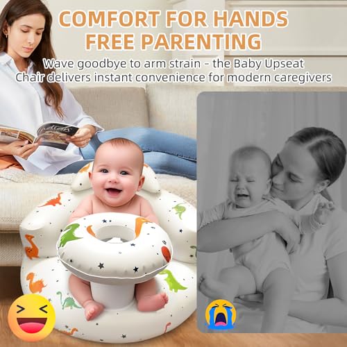 Inflatable Baby Seat with Tray, Blow up Infant Chair for Babies 3 Months and up, Comfortable Baby Floor Seats for Sitting Up, Built in Air Pump with Back Support Toddler Waterproof Sofa (Dinosaur) - color: Dinosaur