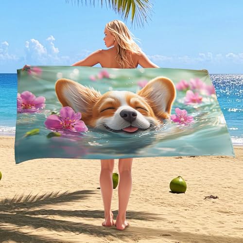 Cute Corgi Mermaid Beach Towel Coral Cute Dog Swimming Towel, Quick Dry Soft Absorbent Sand Free Oversized Lightweight Lounge Blanket, Vacation Picnic Pool Gym Outdoor Essentials 62x31 Inch - size: 31x62 Inch