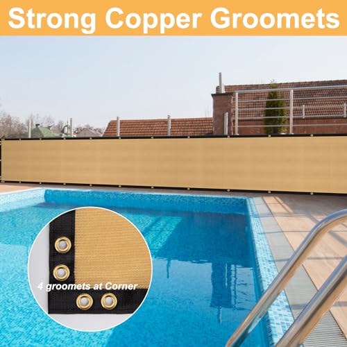 SPORTYOUTH 3ft x 50ft Fence Privacy Screen, Heavy Duty 150 GSM Fencing Mesh Shade Cover Windscreen with Brass Grommets for Outdoor Wall Deck Garden Backyard Porch, Cable Zip Ties Include, Beige - color: Beige