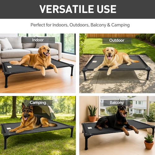 Sytopia 42'' Outdoor Elevated Dog Bed for Large Dogs, Chew-Proof Pet Camping Raised Cot with Breathable Mesh - Durable Frame, Cooling Hammock Bed, Non-Slip Feet, Waterproof, Easy Clean - size: Large