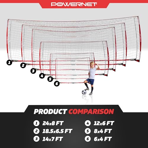 PowerNet Soccer Goal for Backyard, 3Mx2M / 6x4 / 8x4 / 12x6 / 14x7 /18.5x6.5 / 21x7 / 24 x 8 Portable Soccer Net, Sports & Outdoors Training Equipment, Quick Setup 1 Goal & Zipper Storage Bag - style: 12 x 6 FT