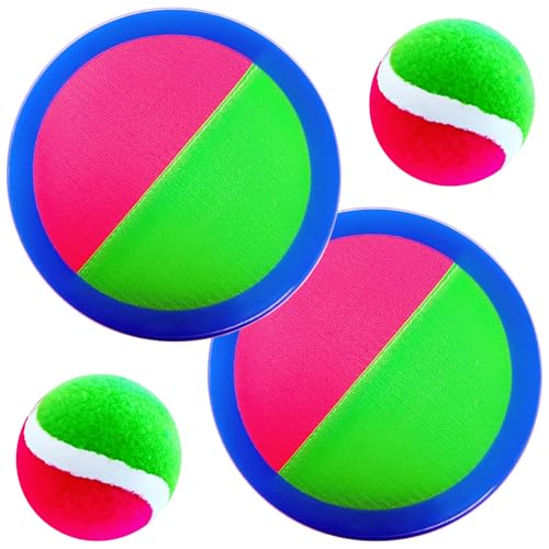 AppleRound Toss and Catch Velcro Ball Set (Hook and Loop), Kids Outdoor Games, Beach Toys, Backyard Sports, Paddle Ball Games (Pack of 2 Paddles and 2 Balls) - color: Red Green Dual-color, size: 2 Paddles & 2 Balls