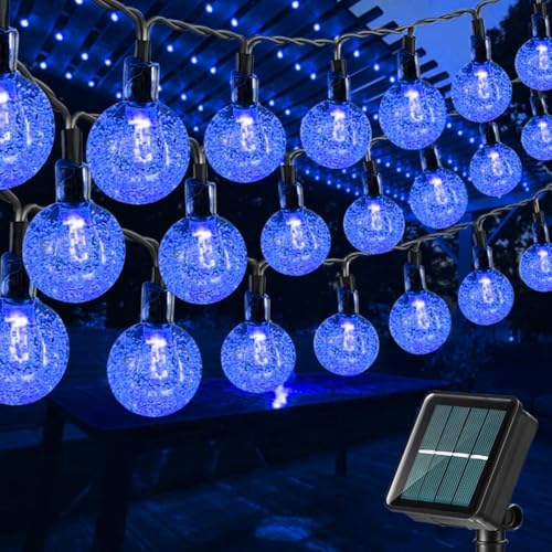 Toodour Solar String Lights Outdoor, 56ft 100 LED Globe String Light with 8 Mode, Waterproof Crystall Ball Lights Solar Patio Lights for Garden, Lawn, Patio, Gazebo, Yard, Outdoor Decor - Blue - color: Blue, size: 56ft