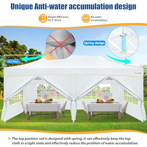 HOTEEL 10x20 Heavy Duty Pop up Canopy Tent with 6 Sidewalls, Easy Setup Outdoor Commercial Instant Gazebo for Parties Wedding Event, with Roller Bag & Sand Bags, White(Hexagonal Frame) - color: White, size: 10x20ft (+6 Walls)