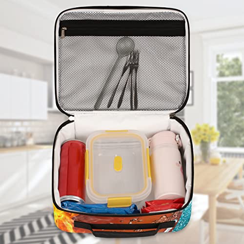 Kids Lunch Box for Boys Girls Fire American Football Sport Black Insulated Lunch Bag Reusable Small Cooler Bag Meal Containers Tote Kit for School Travel Women Men - color: american football