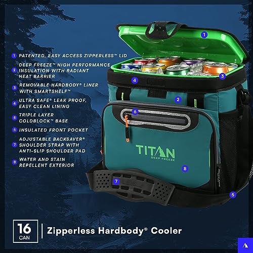 Titan by Arctic Zone Deep Freeze Cooler - Zipperless Hardbody Cooler - Deep Freeze Insulation, HardBody Liner, and SmartShelf - color: Pine, size: 16 Can