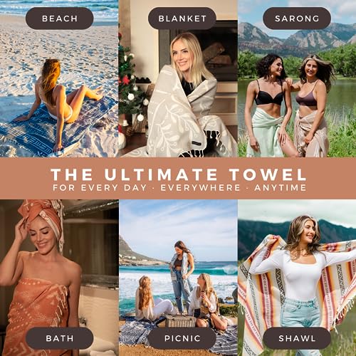 FESHKA Sand Free Turkish Beach Towel (37 x 67) Quick Dry Bath Towel, Oversized Beach Blanket, Lightweight for Travel - Made with 100% Organic Turkish Cotton - Sunset Lover (Rust/Dark Navy) - color: 25 - Rust/Dark Navy
