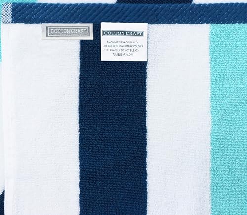 COTTON CRAFT Hooded Beach Towel - Oversized XXL 35x84 Towel with Hood for Adults - The Big Kahuna 7 Foot Beach Blanket Towel - Big & Tall Soft 100% Cotton Velour - Pool Bath Wrap - Cabana Stripe Blue - color: Ocean Blue, size: 1 Pack - 35x84 Hooded