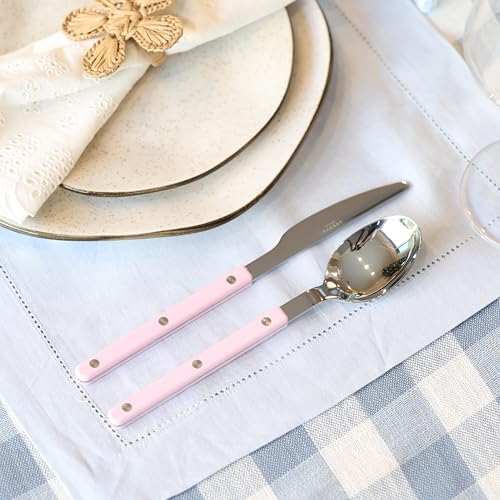 ANNOVA Silverware Set, Retro/Rivet Colorful Stainless Steel Tableware Kitchen Flatware Set Utensils, Includes Dinner Knives, Forks, Spoons, Salad Forks & Dessert Spoons (Light Pink, 10 Pieces) - color: Light Pink