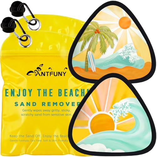 Antfuny 2 Packs Triangle Sand Remover for Beach Sandproof Cleaner Eraser Essential Wipe Off Mitt Game Toy Cruise Ship Accessories Summer Vacation Must Have Travel Honeymoon Gift for Family Towel - color: 2pcs Sunbeam Yellow