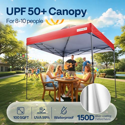 VIVOHOME 10x10ft Pop Up Canopy Tent One Push Setup Outdoor Portable Shelter Tent Heavy Duty with Wheel Carry Bag and 4 Sandbags, Red - color: Red, size: 10x10 ft