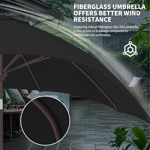 Kingdura 9FT Outdoor Patio Umbrella, Market Table Umbrella with Push Button Tilt and Crank, 8 Sturdy Fiberglass Ribs, UV Protection for Pool, Lawn, Deck, Backyard, Garden (Black) - color: Black, size: 9 Ft