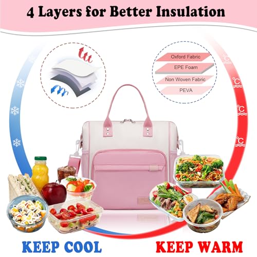 Aesthetic Lunch Box for Women Preppy Insulated Lunch Bag for Young Ladies College Lunch Tote Bag School Supplies Accessories - color: A15: Beige,Pink, size: Large