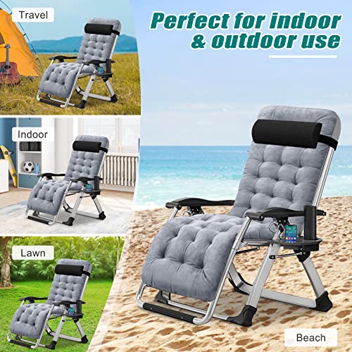 DoCred Zero Gravity Chair, Lawn Recliner, Reclining Patio Lounger Chair, Folding Portable Chaise with Detachable Soft Cushion, Cup Holder, Headrest - color: Dim Gray, style: Zero Gravity Chair