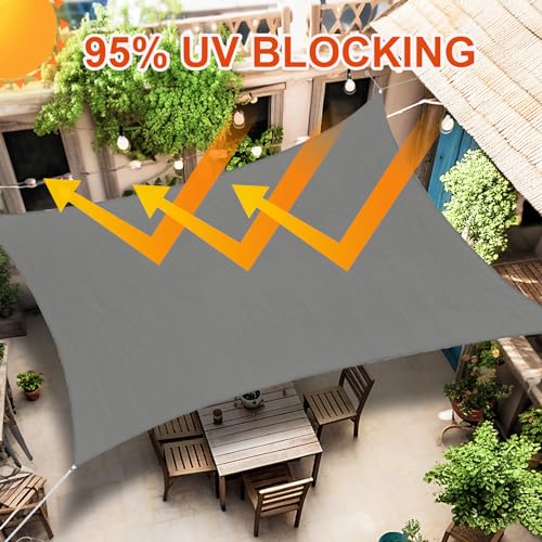 Amagenix Sun Shade Sail 14'X14' Rectangle Dark Grey Curved Edge Heavy Duty UV Block Canopy for Patio Lawn Garden Outdoor,Customizable