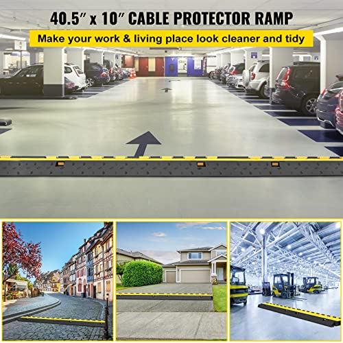VEVOR 5 Pack Rubber Cable Protector Ramp 2 Channel Heavy Duty 66,000 lbs Load Capacity Cable Wire Cord Cover Ramp Speed Bump Driveway Hose Cable Ramp Protective Cover (2-Channel, 5 Pack-66,000 lbs) - style: 5 Pcs