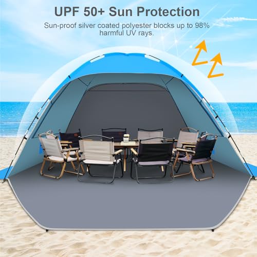 Gorich Beach Tent Sun Shelter for 3/4/6/8/10 Person with UPF 50＋ UV Protection, Lightweight & Easy Setup Beach Shade Canopy, Portable Beach Shade Tent Beach Cabana - color: Blue, size: 10 Person