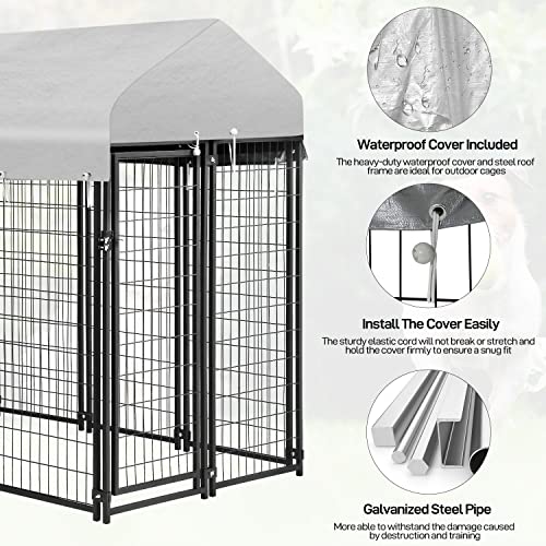 PayLessHere Welded Wire Dog Kennel Heavy Duty Playpen Included a Roof & Water-Resistant Cover Outdoor Heavy Duty Galvanized Metal Animal Pet Enclosure for Outside (8 x 4 x 6 Ft) - size: 94.0"L x 47.0"W x 71.0"H