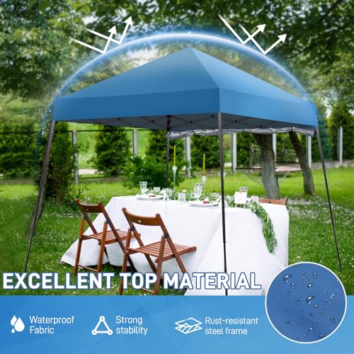 Outvita 6'x6' Pop Up Canopy Tent Commercial Instant Gazebo Tent, Waterproof & UV Protection Canopy Tent with Slant Legs & 1pc sidewall for Party Wedding Birthday BBQ Events - style: 6x6-blue