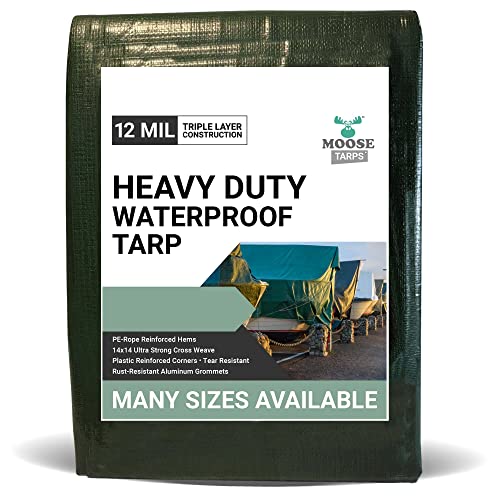 Waterproof Heavy Duty Tarp, 12x16 Foot, Reversible Green and Brown, 12 Mil Thick Poly Sheet for Wood, Furniture, Boat, Pool, Roof and Camper, Tear Resistant Shelter Cover - size: 12' x 16'