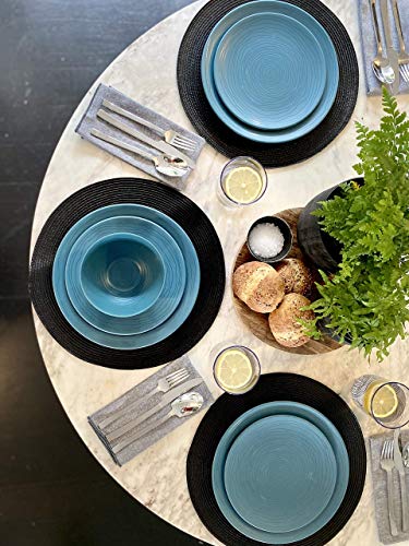 Bzyoo 12 Piece Melamine Dinnerware Set - Durable, Dishwasher Safe Plates and Bowls - Casual Dining, Parties, Blue Dish Set Organica Blue Collection - color: Organica Blue