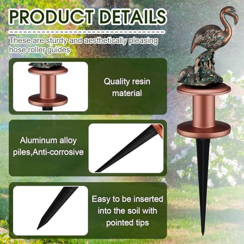 Zonon 6 Pcs Garden Hose Guide Stake Decorative 11.8 Inch Heavy Duty Metal Antique Water Hose Roller Guard Guide Stake Spike Resin Plant Saver Tools for Lawn Yard Garden(Antique Copper,Birds) - color: Antique Copper, style: Birds