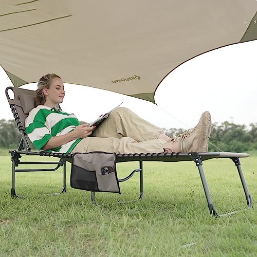 KingCamp Lounge Chair Outdoor, Folding Portable Tanning Chairs Comfy Adjustable 5-Position Lay Flat Foldable Chaise Chaser Lounger with Pillow for Outside Beach Patio Sun Bathing Pool, Beige - color: A*trifold Origins——beige, style: oversized