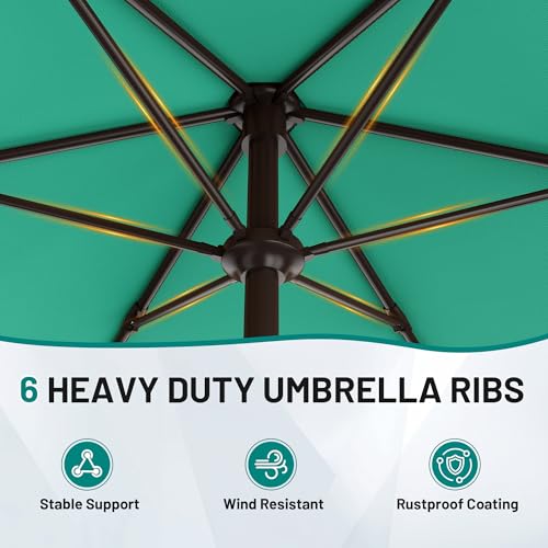 AreShark 7.5FT Patio Umbrella Table Market Umbrella with 6 Sturdy Ribs, Button Tilt/Crank Heavy-Duty Round Outdoor Umbrellas for Garden, Deck, Backyard,and Pool, Aruba Blue - color: Aruba Blue, size: 7.5FT