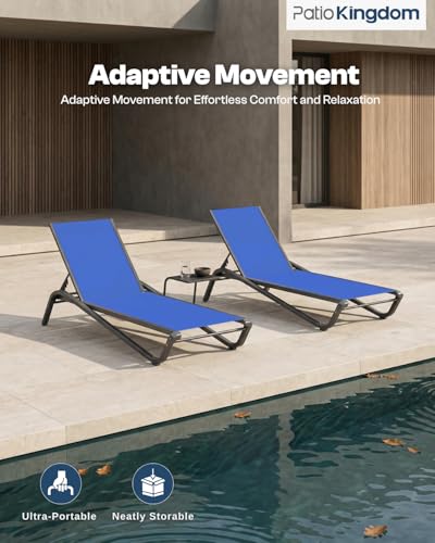 Adjustable Patio Chaise Lounge Chair, Outdoor Pool Lounger for Sunbathing & Tanning, All-Weather Textilene Sun Bed for Beach, Porch & Deck, Rust-Proof Aluminum Frame, Cobalt Blue - color: Cobalt Blue, size: 1 Piece