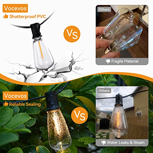Outdoor String Lights, 50FT Heavy Duty Patio String Lights with 26 LED Dimmable Plastic Shatterproof Bulbs, ST38 0.6W Waterproof Light Strings for Backyard, Porch, Bistro, Cafe, 2700K - color: Black Wire, size: ST38 50FT