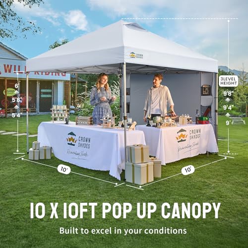 CROWN SHADES Canopy Tent 10x10 Pop Up Canopy Outdoor Shade with Pockets Sidewall, Easy Up Sun Shelter with One Person Set Up Center Lock, Portable Instant Camping Beach Canopy Tents, Grid White - color: Grid White