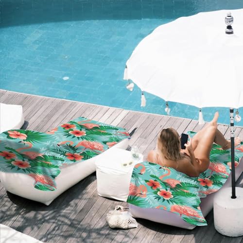 Flamingos Beach Towel,Tropical Pink Flamingos and Jungle Palm Leaves Lightweight Compact Sand Free Quick Dry Oversized Pool Swimming Towels for Girls Women Adults,29.5"×59" - color: Tropical Pink Flamingos and Jungle Palm Leaves