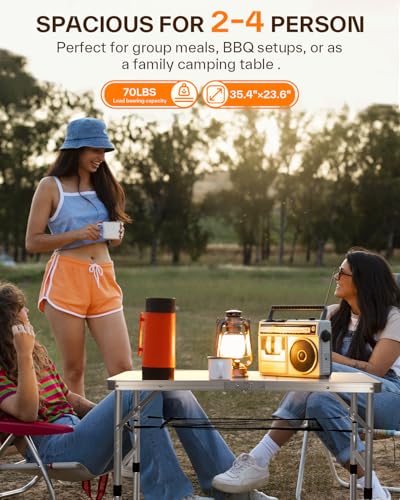 Sportneer Camping Table: Adjustable Height Small Folding Table 35.4" L x 23.6" W 2 Height with Mesh Layer - Compact & Portable Camping Essentials for Outdoor Camp Garden Picnic BBQ Dining Cooking - color: White, size: 35.4"L x 23.6"W (2 Height)
