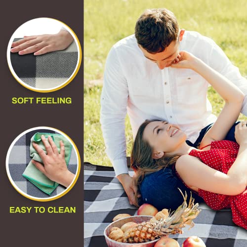 PortableAnd Picnic Blankets, 3 Layer Soft Fleece Blanket for Beach,Camping on Grass, Waterproof, Sandproof, Best Gift for Couple & Families, Black and Gray Checkered - color: Gray & Black Checkerd