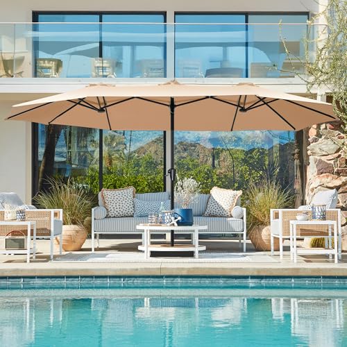 SUPERJARE 15FT Outdoor Umbrella for Patio, Double sided Pool Umbrellas with Fade Resistant Canopy, Large Table Umbrella for Deck, Market, Backyard - Beige(No Base) - color: Beige, size: 15FT