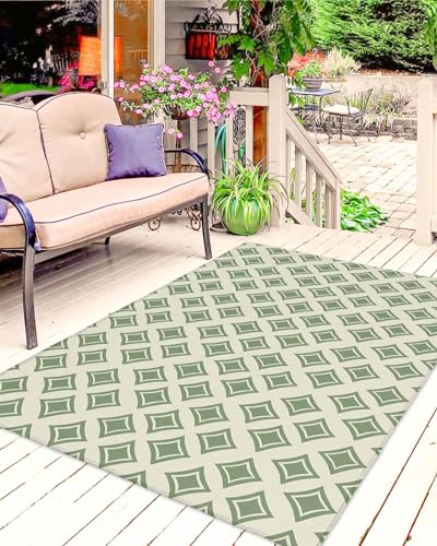 Outdoor Rug 4'x6' for Patio Clearance Large Outside Rug Chenille Patio Rugs Indoor Outdoor Carpet Artistic Geometric Rhombus Texture Green Area Rugs for Camping Porch Deck Balcony - color: Abstractidt8866, size: 4' x 6' (Rectangular)