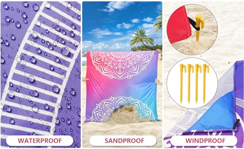 WIWIGO Beach Blanket Waterproof Sandproof Beach Mat 79" X 83"/10'x9'for 2-8 Adults Quick Drying Outdoor Picnic Mat Beach Accessories for Travel, Camping, Hiking - color: Bluepink, size: 120" X 108"（1-8person）