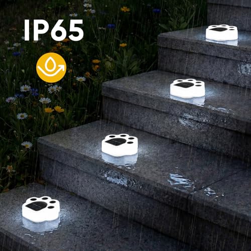 Solar Paw Print Lights 4 Pack, Outdoor Waterproof Solar Garden Lights, Lawn Patio Pathway Decorative Lights, Pet Dog Lovers Gifts for Women Mom Mother's Day(Cool White) - color: Cool White