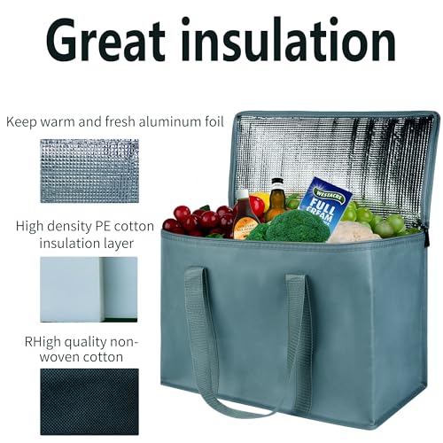 musbus 2Pk Insulated Reusable Grocery Bags, Collapsible Cooler Bag for Groceries, Heavy Duty Large Insulated Bag (Urban Gray) - color: Gray, size: X-large（16w X 12.5h X 9d）
