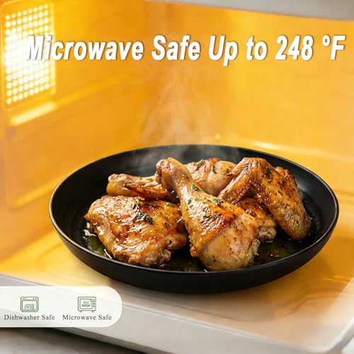 Kitchen Plates Set for 8, Unbreakable Wheat Straw Plates 11 Inch, Alternative to Plastic Plates Reusable, Microwavable Large Plates for Kitchen, Outdoor, Dinner, Party - BlackGrey - color: blackgrey, size: 11 Inch