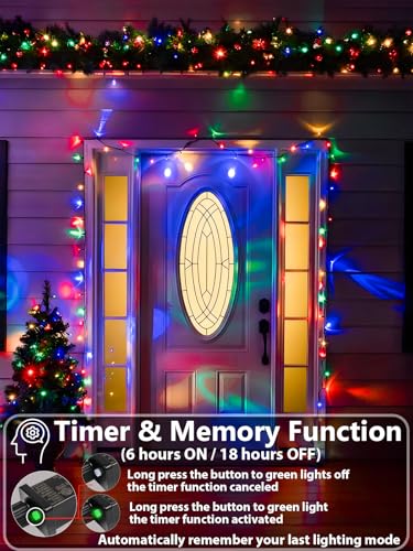 Upgraded 99FT 300 LED Multicolor Christmas String Lights Outdoor & Indoor, Memory Function & Timer & 8 Modes, Twinkle Lights Green Wire Waterproof for Xmas Tree Holiday Party Garden Decor (Multicolor) - color: Multicolor, size: 300LED