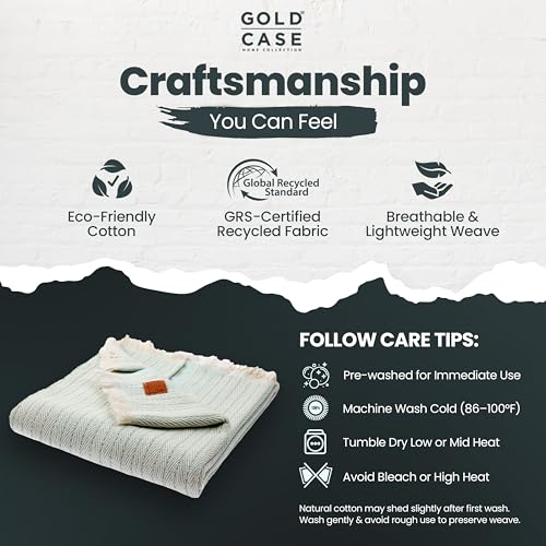 GOLD CASE Throw Blanket for Couch - 100% Recycled Turkish Cotton Blankets & Throws - Vintage Soft Throw Blankets for Living Room - Boho Decorative Woven Couch Blanket - 60x80 - Aqua - color: Vintage Aqua, size: 60x80"
