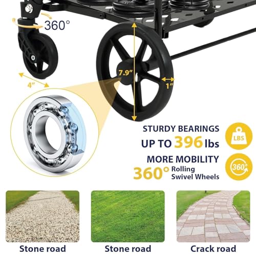 Siffler 396lbs Capacity Shopping Cart,Upgrade Huge Grocery Cart on Wheels,Heavy Duty Foldable Utility Shopping Carts with Double Basket and 360° Rolling Swivel Wheels for Groceries Laundry Transport - size: Jumbo - Back Bag