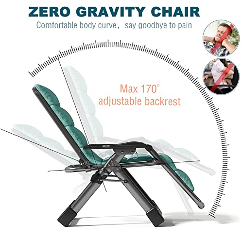 DoCred Zero Gravity Chair, Lawn Recliner, Reclining Patio Lounger Chair, Folding Portable Chaise with Detachable Headrest and Cup Holder - color: Chair With Green Pad, style: Zero Gravity Chair