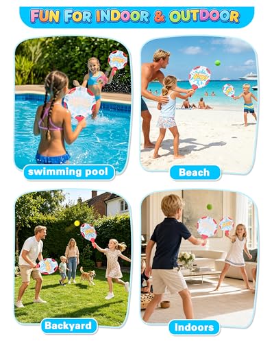 Water Paddle Ball Game Set with 2 Floating Animal Balls & 2 Floating Balls, Beach Paddle Ball Set for Kids and Adults, Pool Games for Family, Fun for Pool, Beach, Backyard and Indoor Play - size: 2pcs