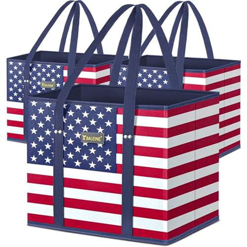BALEINE 3Pk Reusable Grocery Bags, Foldable Shopping Bags for Groceries with Reinforced Bottom & Handles (Patriot Celebration) - color: Patriot Celebration, size: 3 Pack